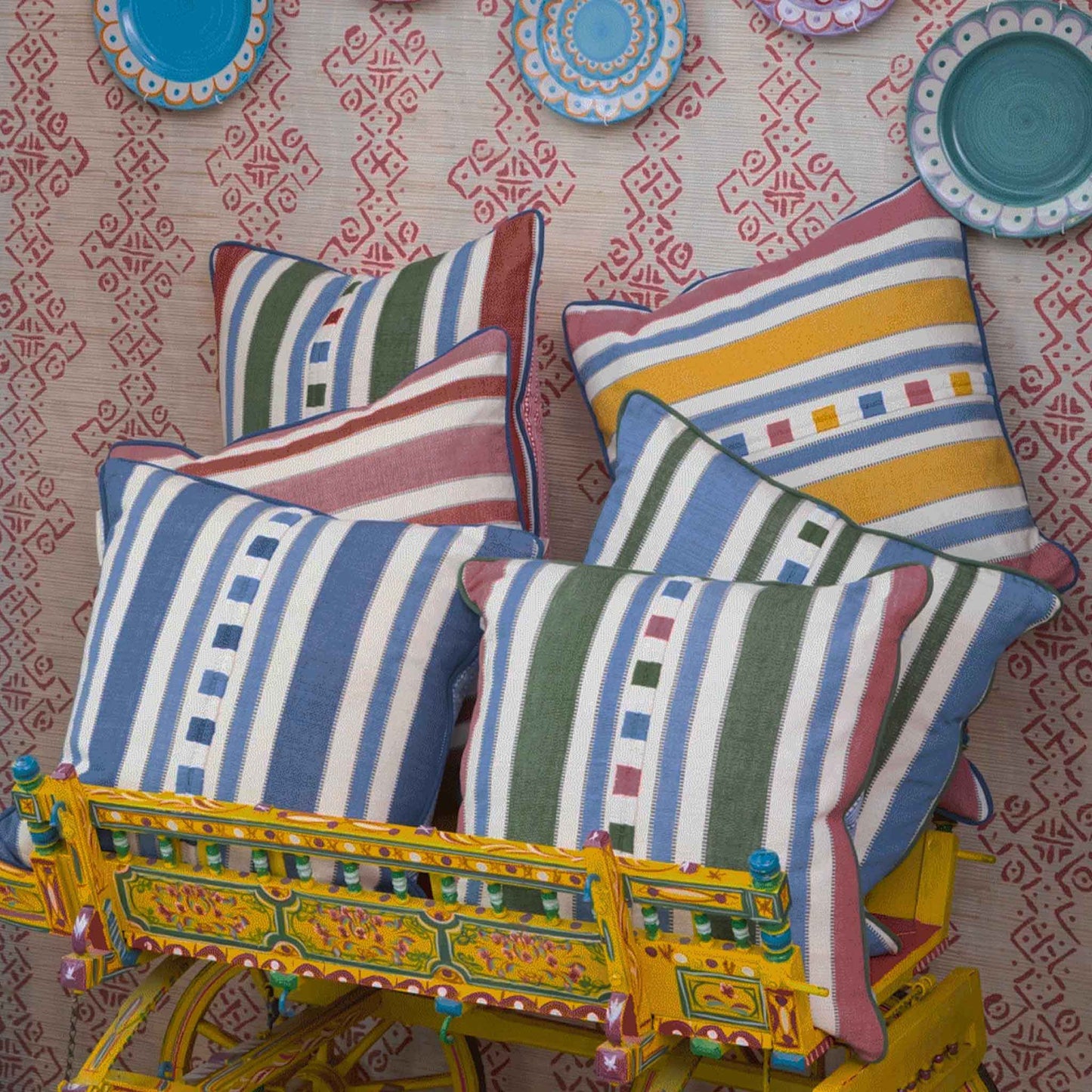 Raya Blue Yellow Square Cushion