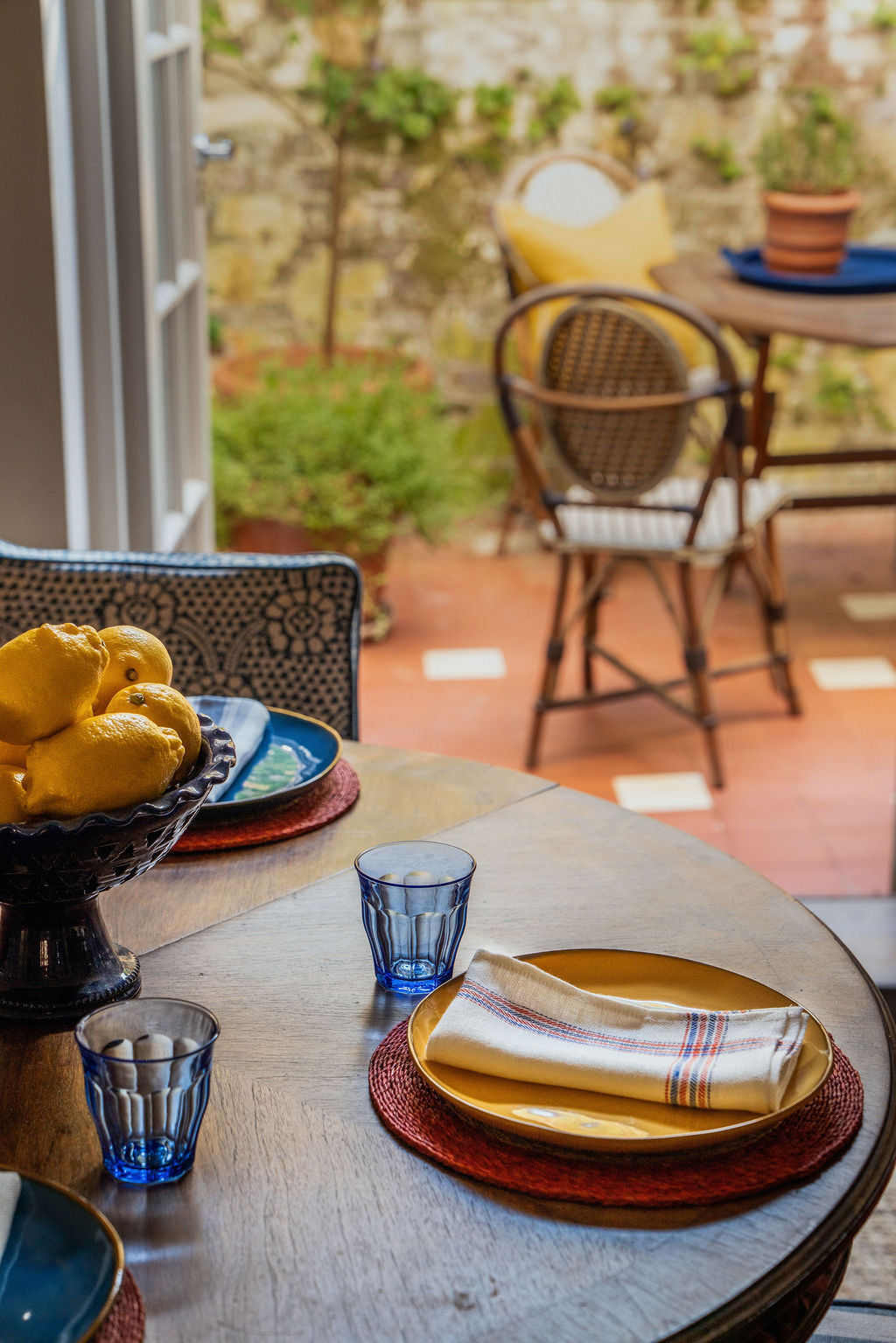 Set of 6 French Red & Blue Border Napkins