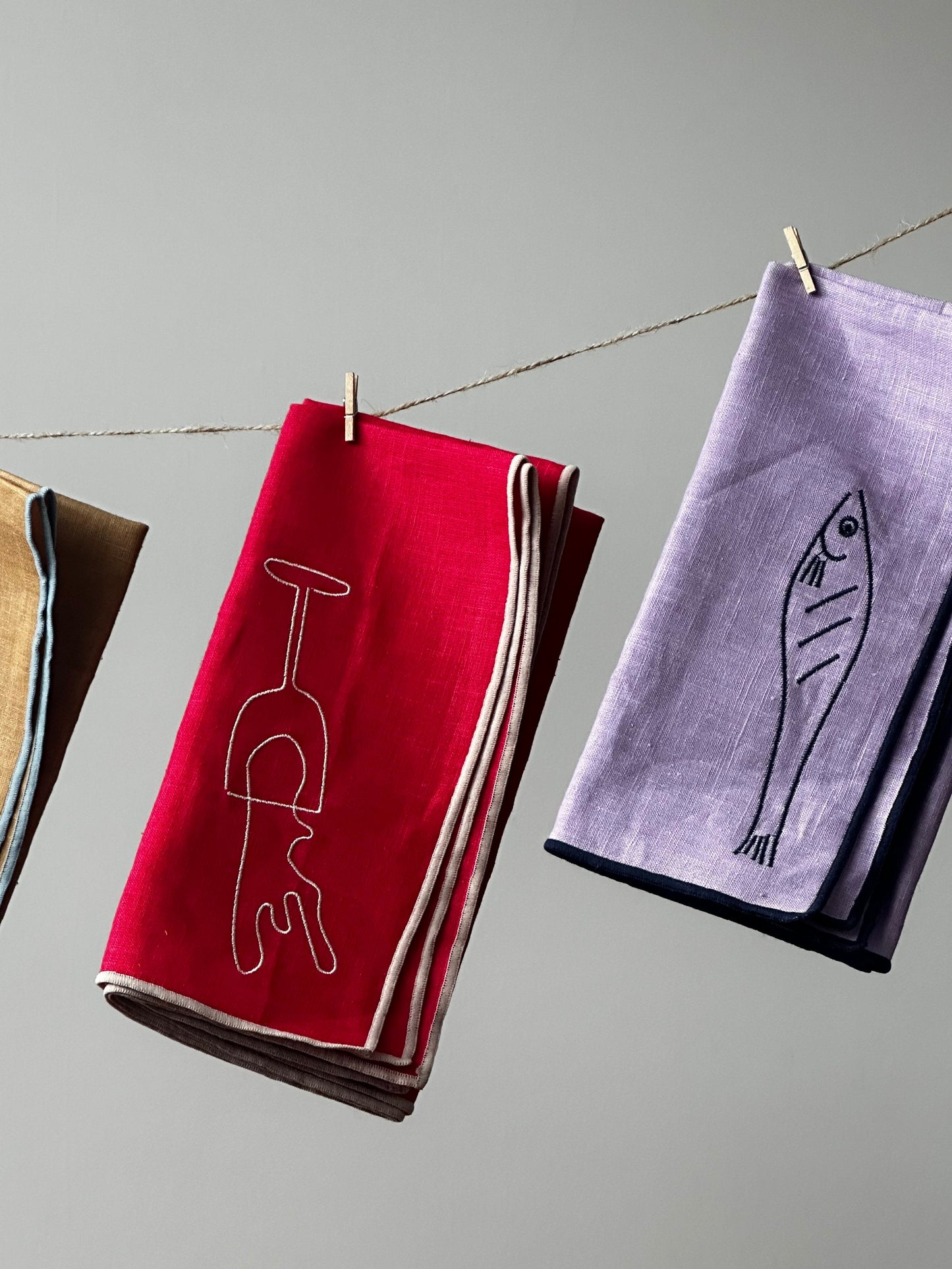 Linen Embroidered Napkins | 'Fish'