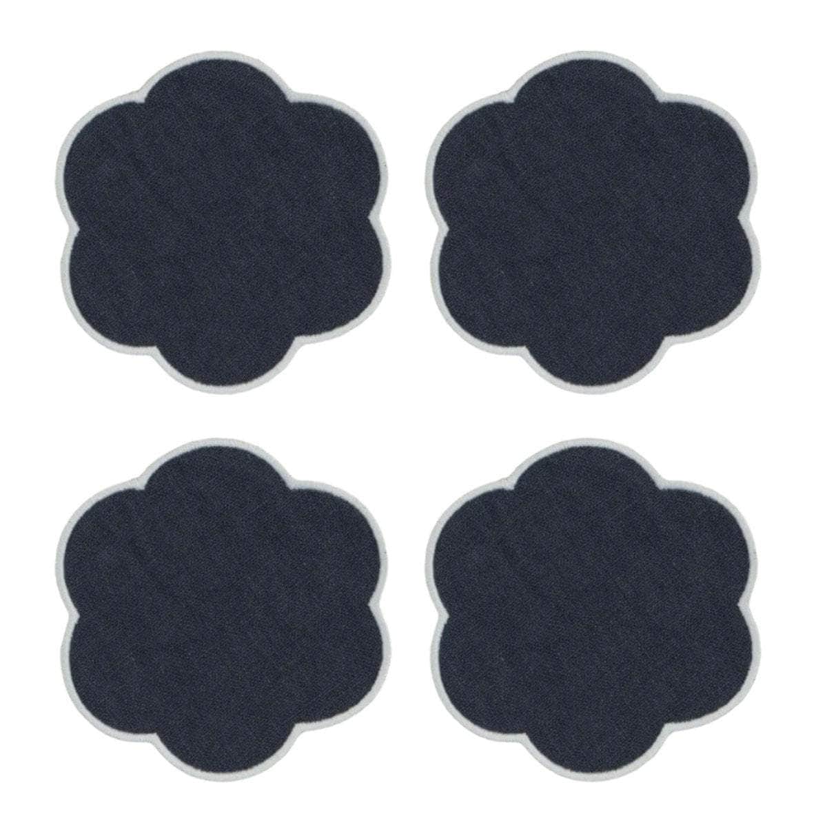 The Slate Blue and White Linen Scalloped Coasters (Set of 4)