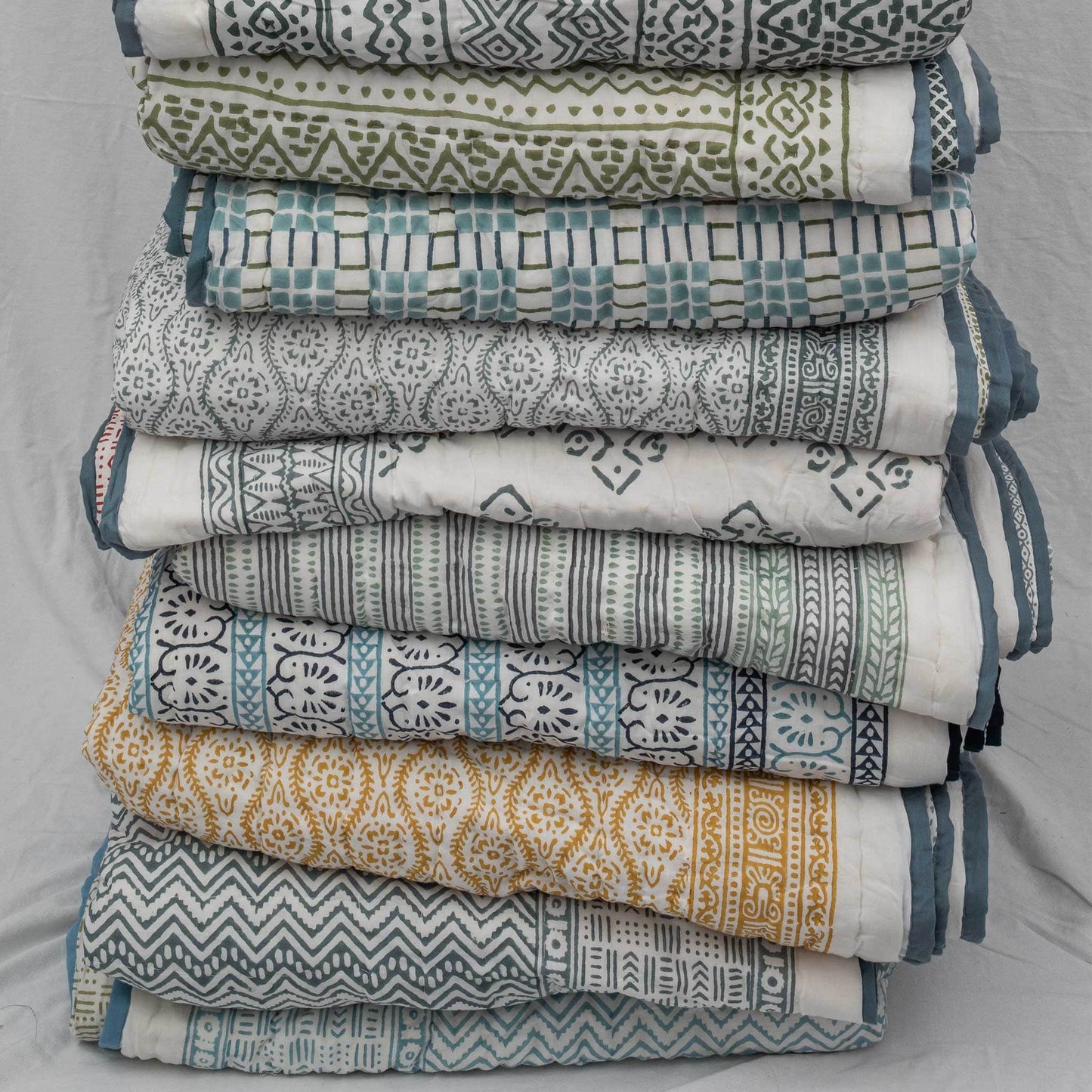 Double Floral Star Quilt Blue Green