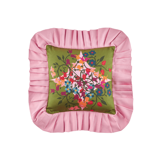 Blumen Green Ruffled Cushion Cover