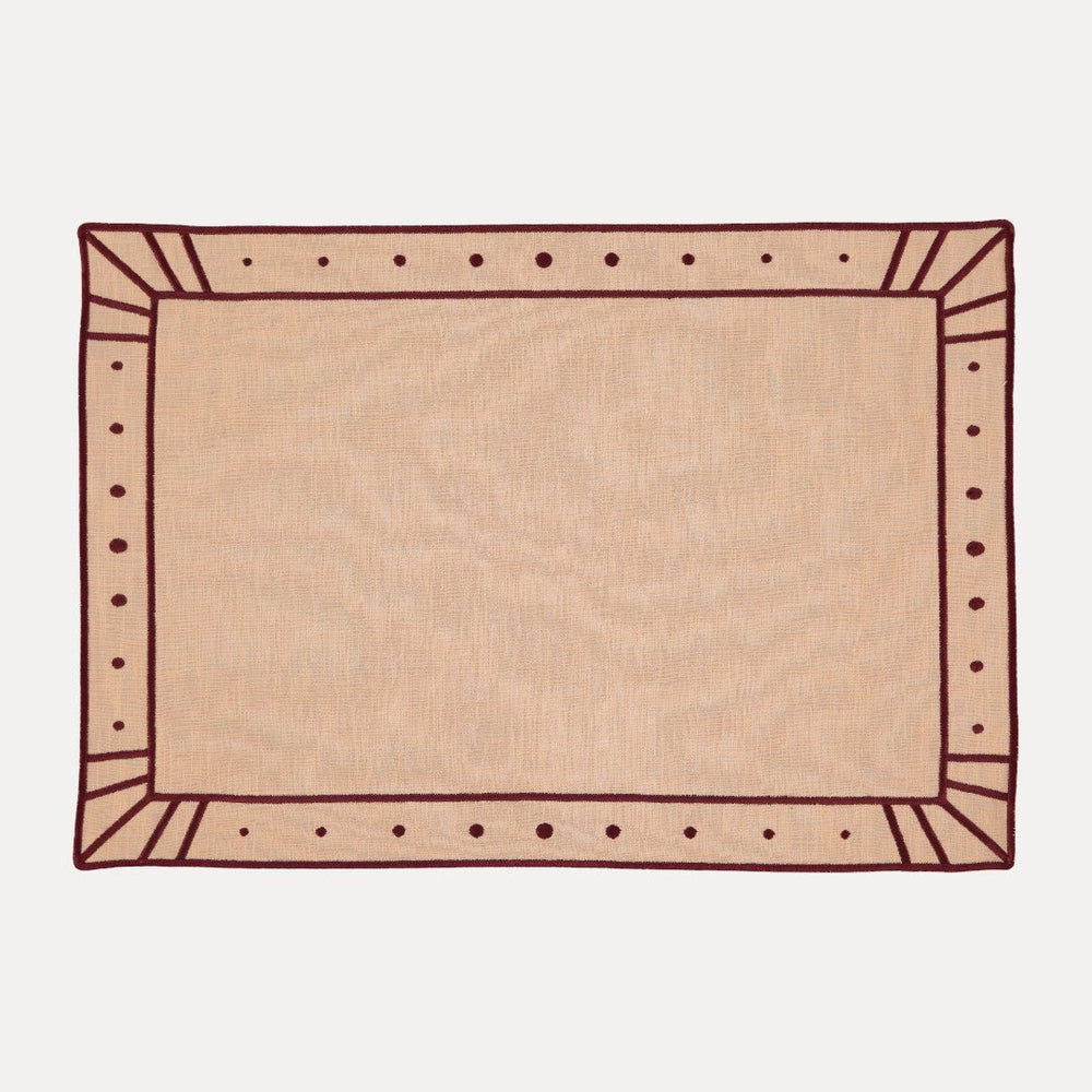Belle Nuit Linen Placemat in Salmon and Bordeaux