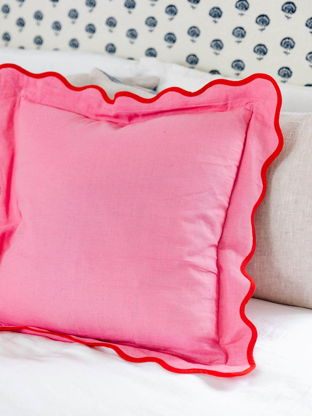Darcy Linen Pillow - Light Pink + Cherry