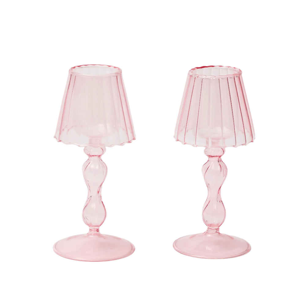 Pale Pink Glass Tea Light Lamps (set of 2)