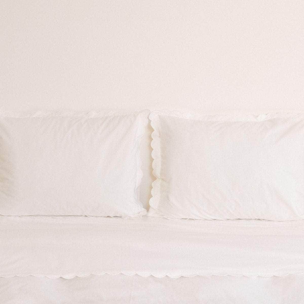 The Scalloped Pillowcases in White Cotton Percale (Set of 2)