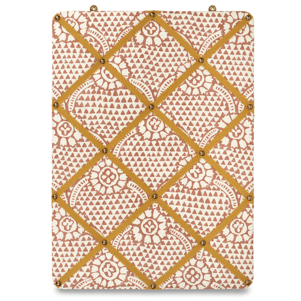 Ribboned Bulletin Board in Volga's Ivan Print in Terracotta with Ochre Trim