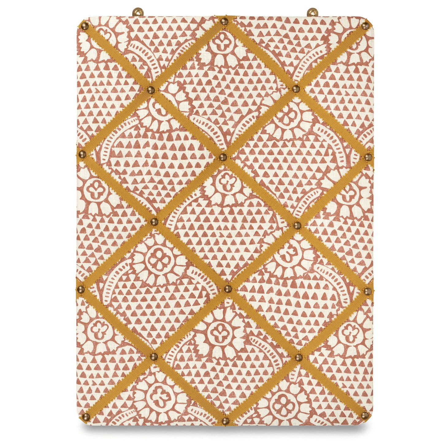 Ribboned Bulletin Board in Volga's Ivan Print in Terracotta with Ochre Trim