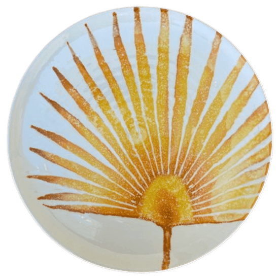 Handpainted Ceramic Leaves Collection - Rounded Palm Yellow Plate