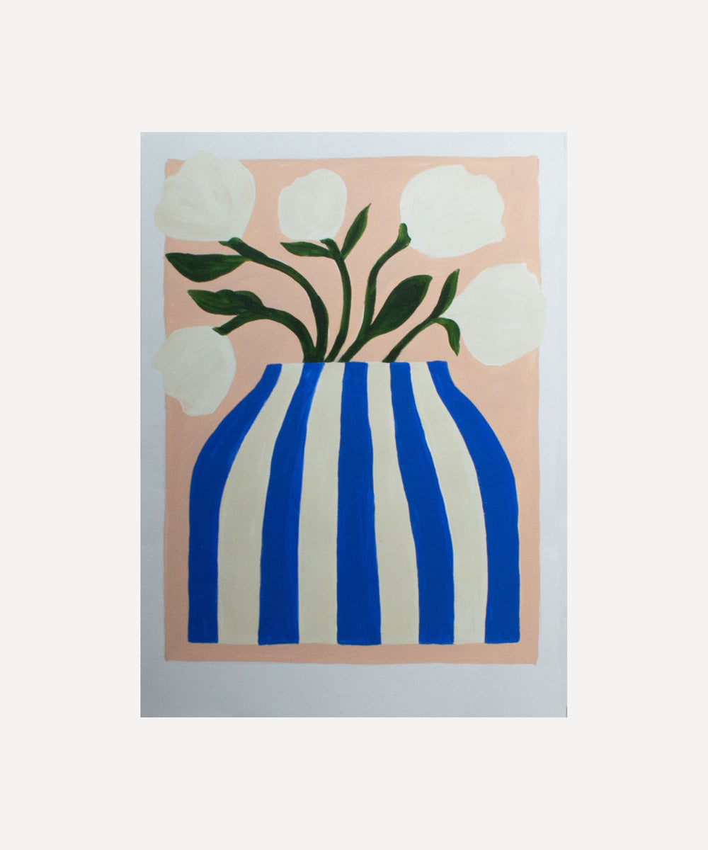 Big Blue Stripe vase- Original painting