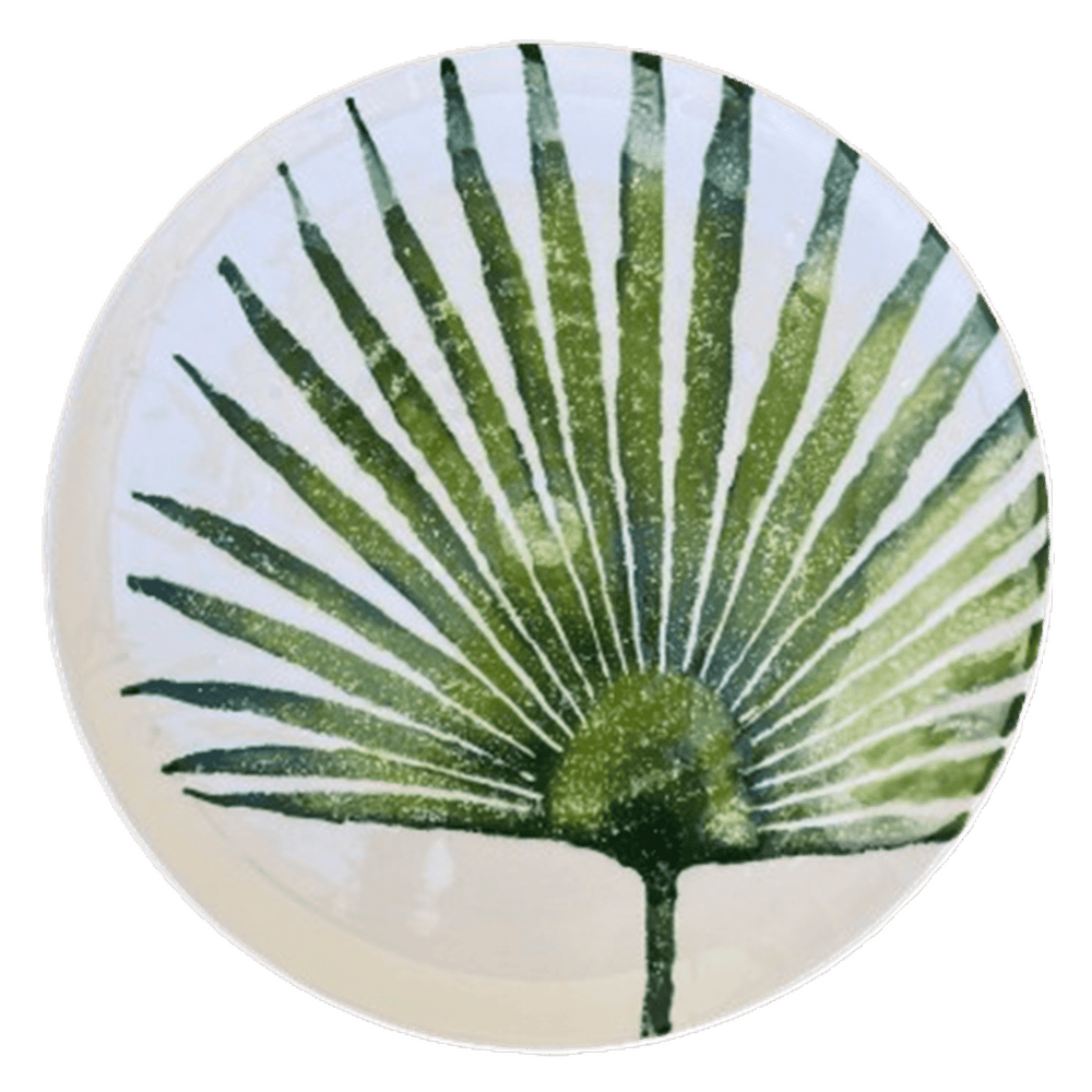 Handpainted Ceramic Leaves Collection - Rounded Green Palm Plate