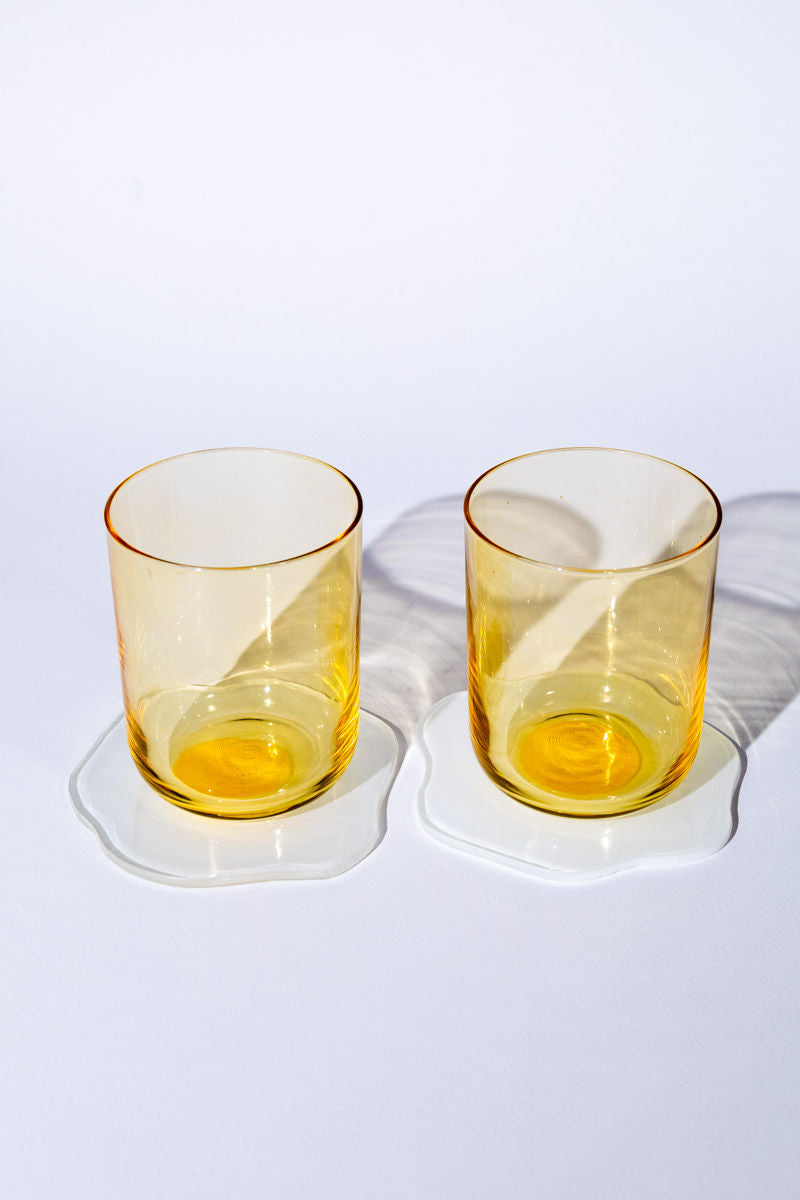 Raw to Fried Round Egg Glass Coaster Set of Two