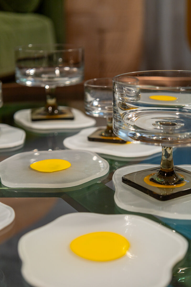 Raw to Fried Round Egg Glass Coaster Set of Two