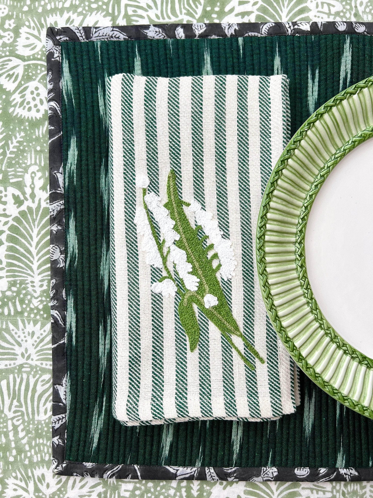 Lily of The Valley Napkin - Green Stripe