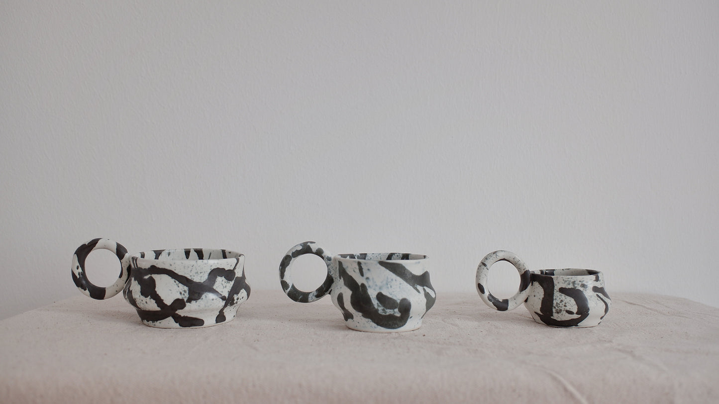 Dalmata S - Porcelain Macchiato Cup - Brush Strokes Black - Set of 2