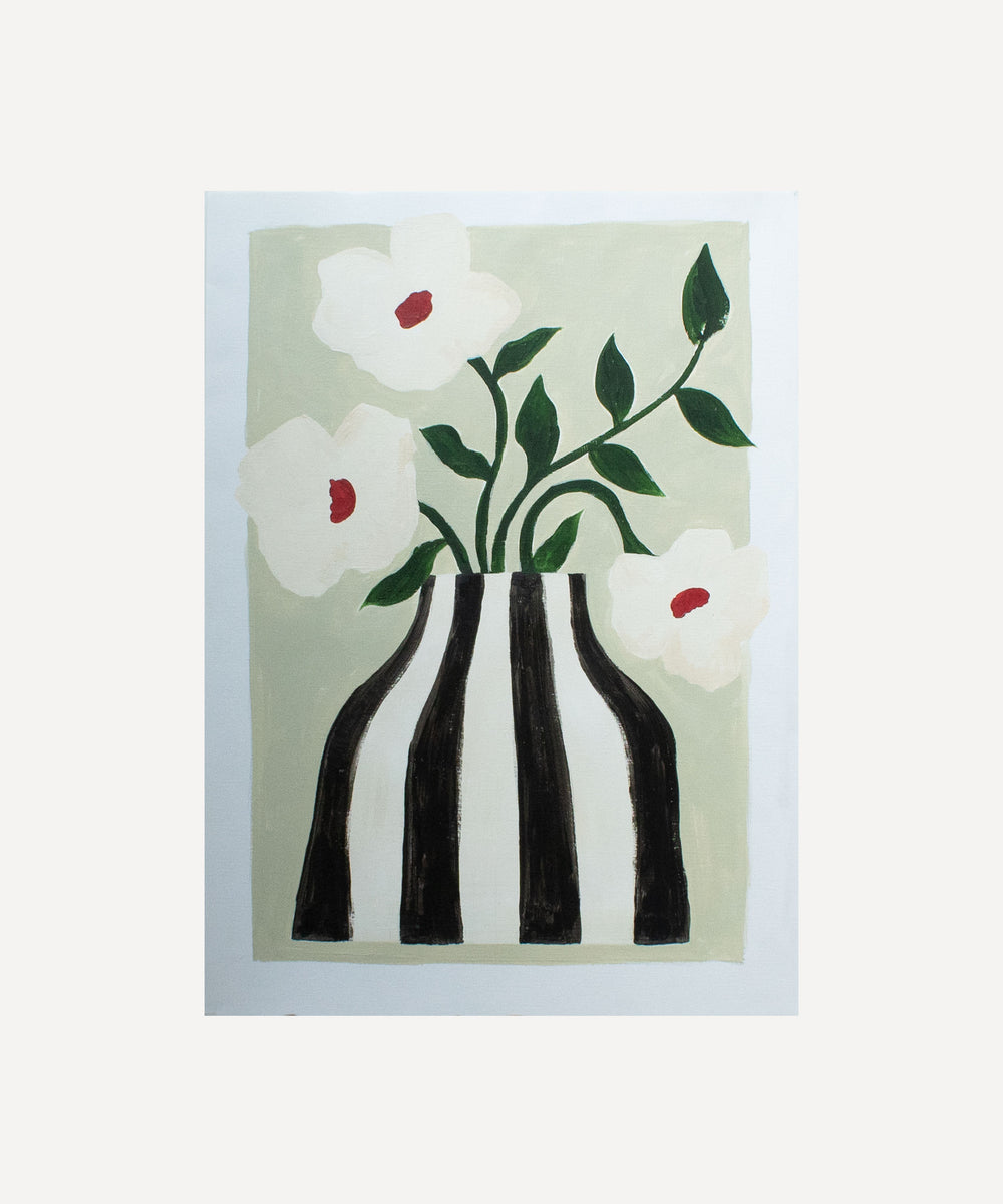 Striped vase and white flowers- Original painting