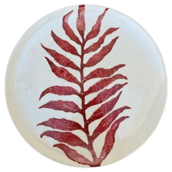 Handpainted Ceramic Leaves Collection - Veritcal Palms Red Plate