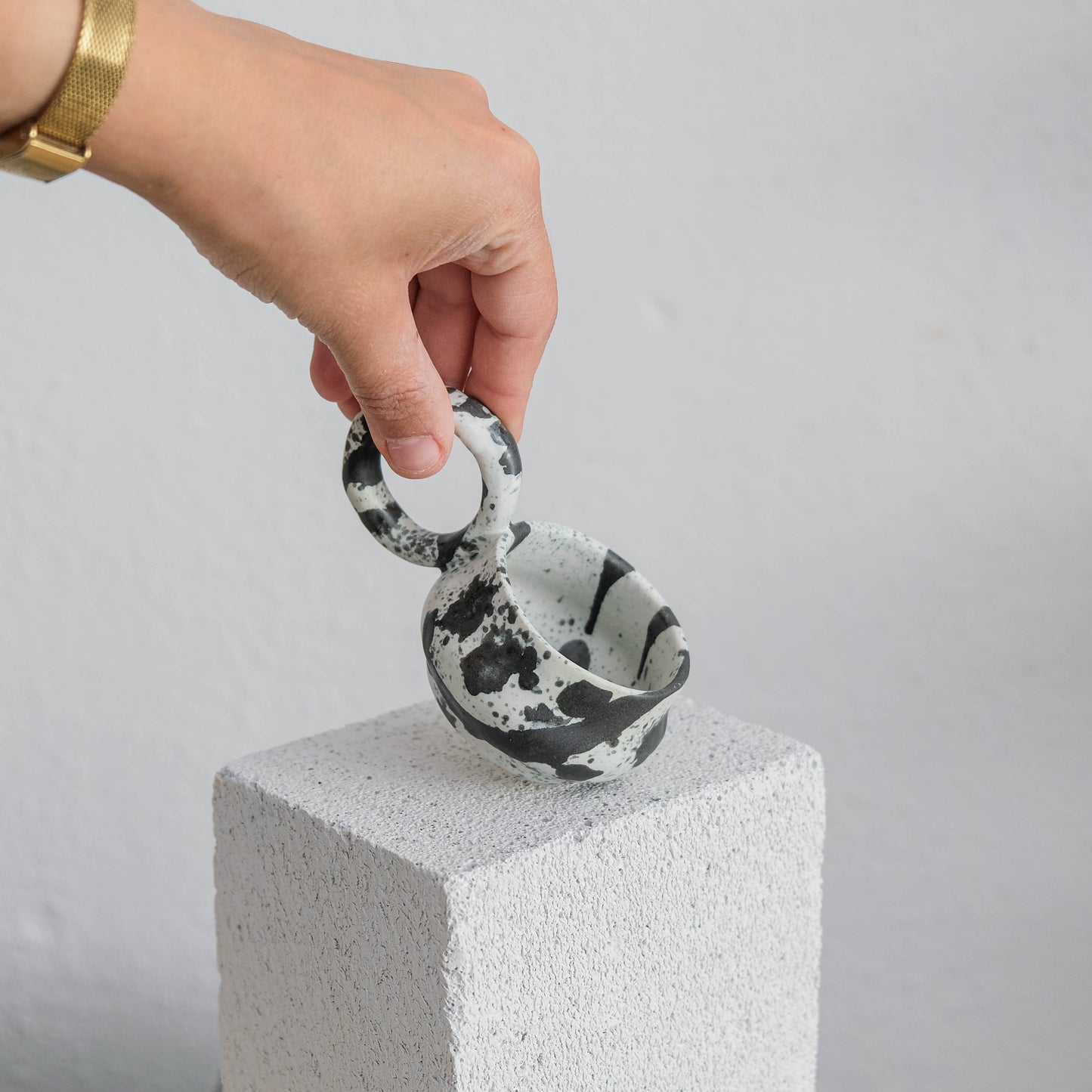 Dalmata XS - Porcelain Espresso Cup - Brush Strokes Black - Set of 2