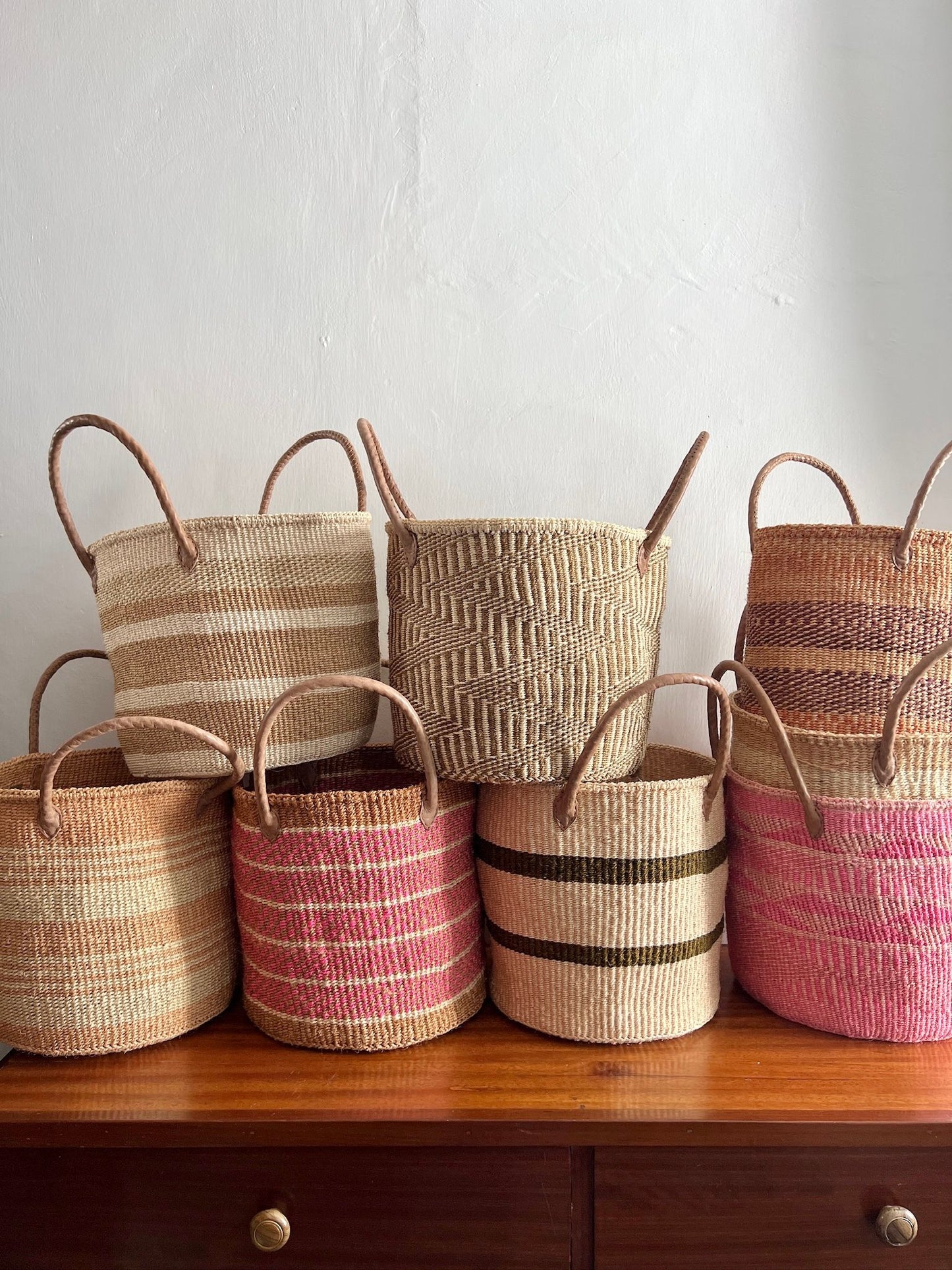 Light Peach Sisal Storage Basket
