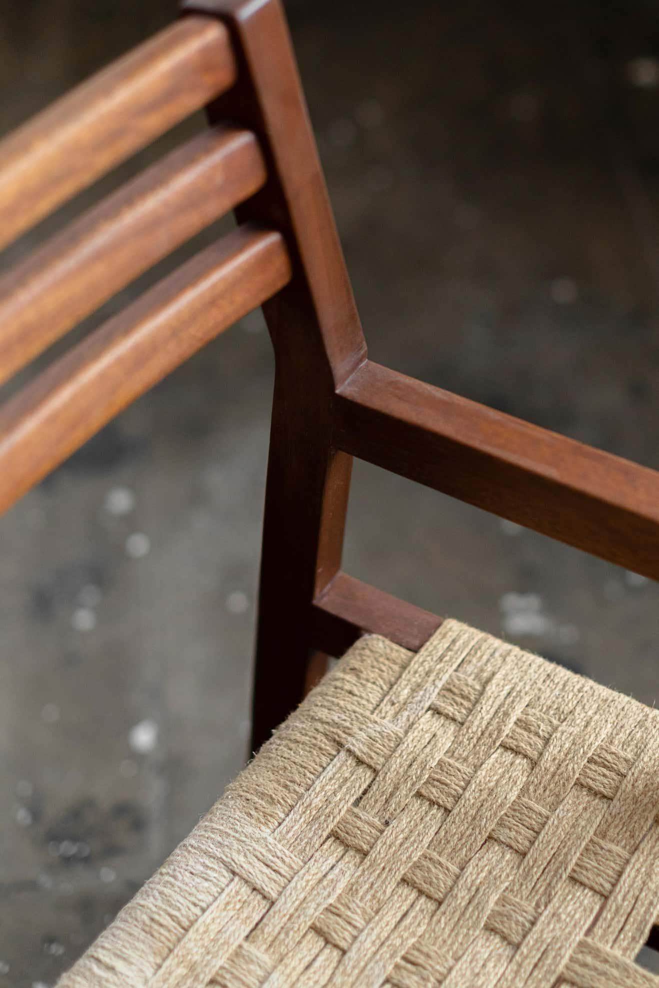S Collection Wooden Chair with Armrest Handwoven with Jute