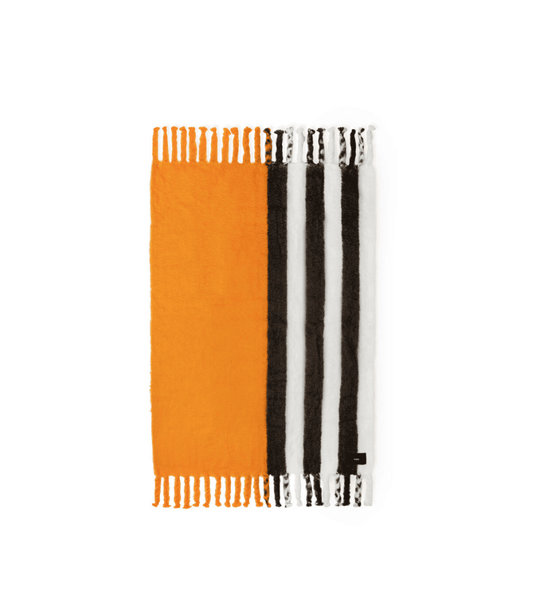 Viso Mohair Blanket Black Orange & White Horizontal Stripes