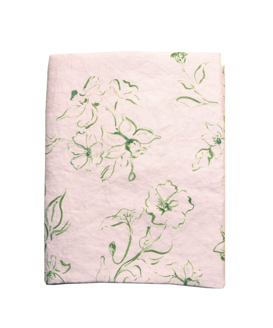Wild Bloom Green Linen Tablecloth