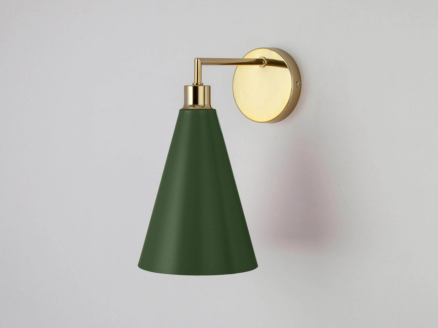 Olive green cone shade wall light
