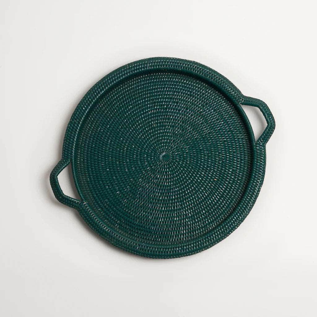Inle Rattan Tray | Dark Green