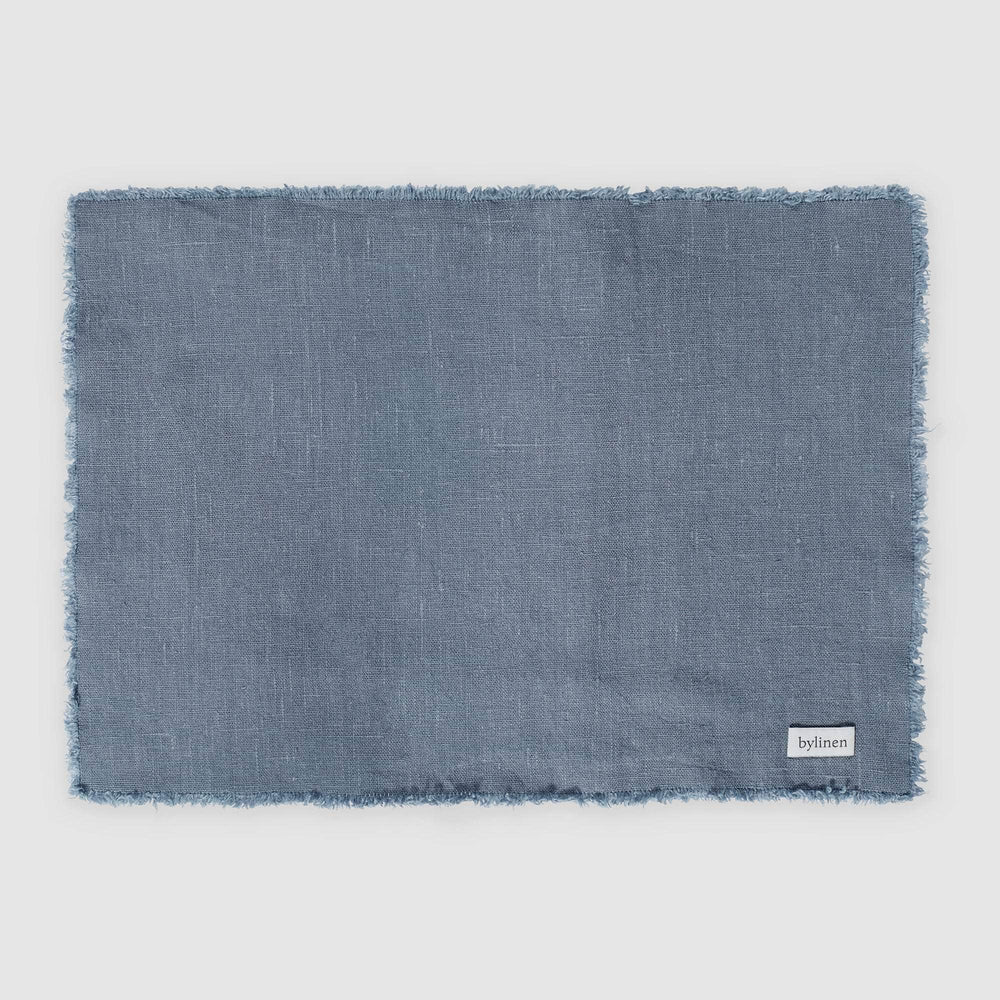 Blue Fringed Linen Placemat