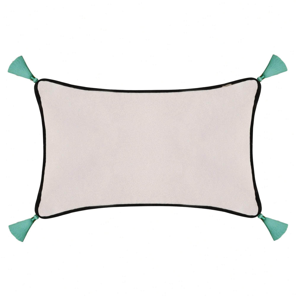 Light Grey Velvet Rectangular Cushion with Tassels