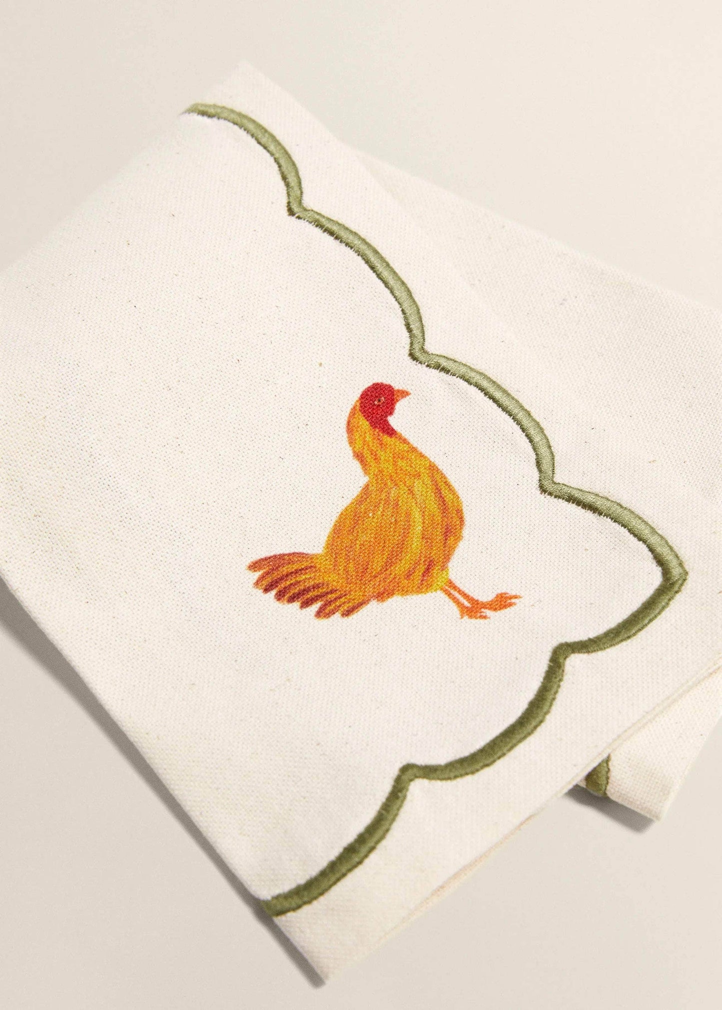 Beige Linen Napkins With Rooster Embroidery ( Set of 2 )