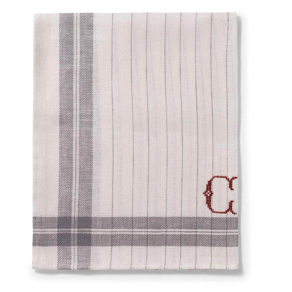Striped Tea Towel in Slate Grey with Monogram