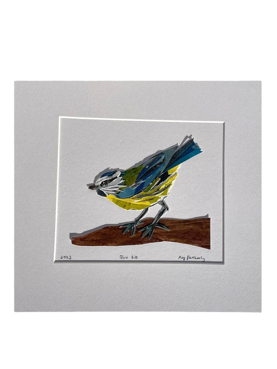 Original Blue Tit Bird Collage Art Piece