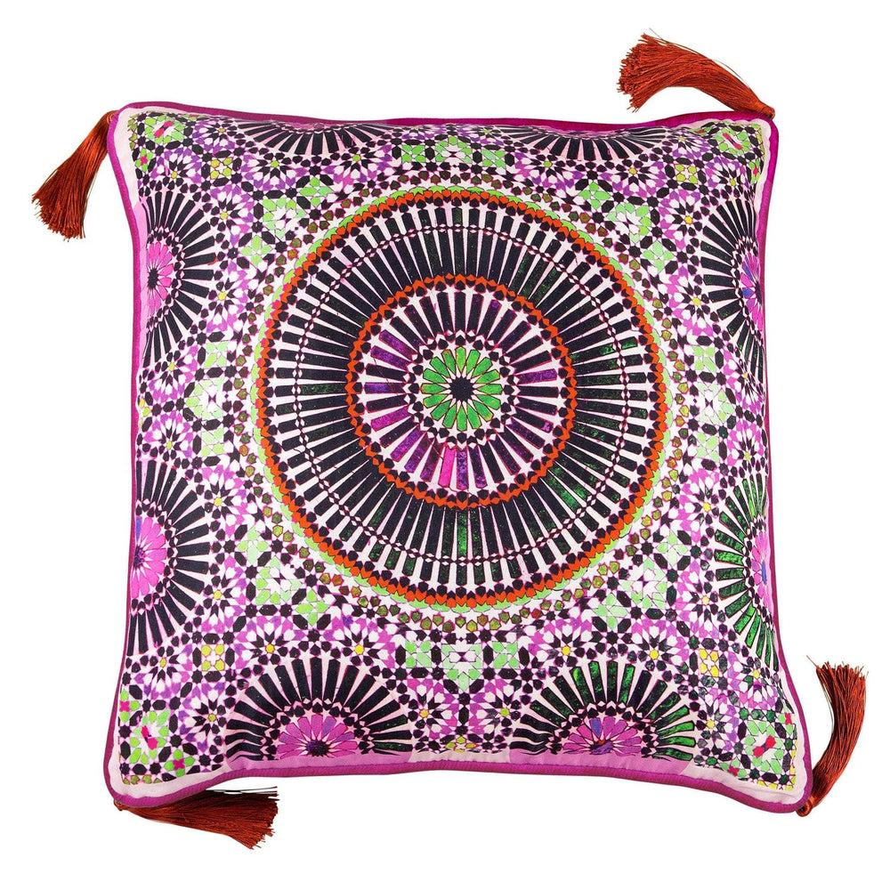Silk Twill and Velvet Zellige Print Moroccan Floor Cushion