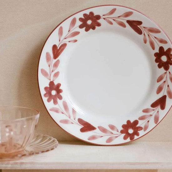 Red Flowers Hand Painted Ceramic Dessert Plate