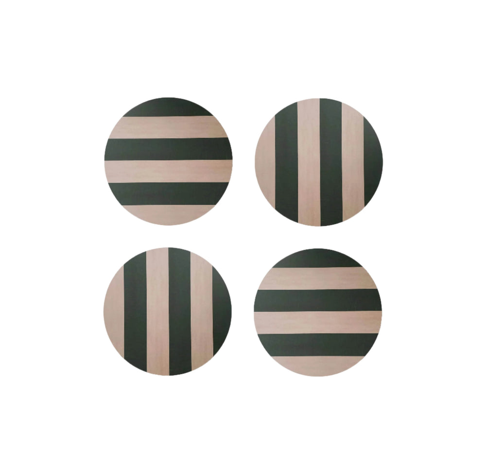 Set of 4 Forest Green  Stripe Coasters
