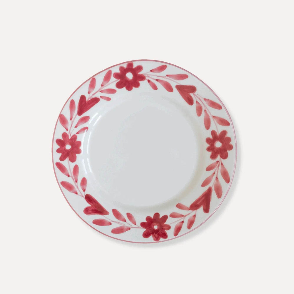Red Flowers Hand Painted Ceramic Dessert Plate