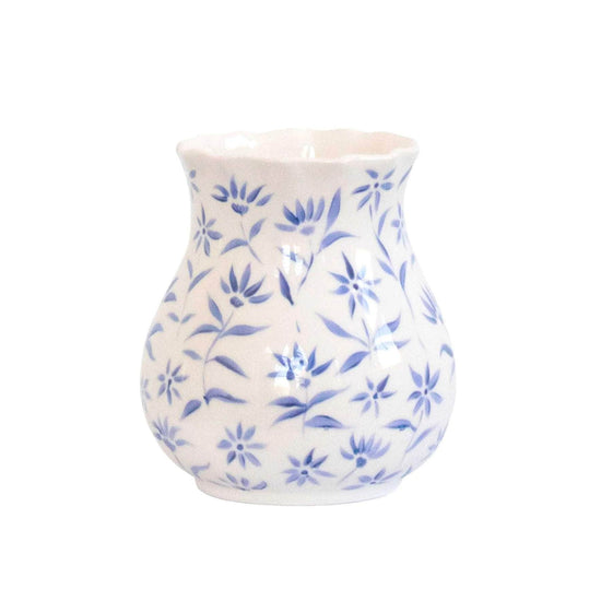 'Sunburst' Floral Short Scallop Vase Blue