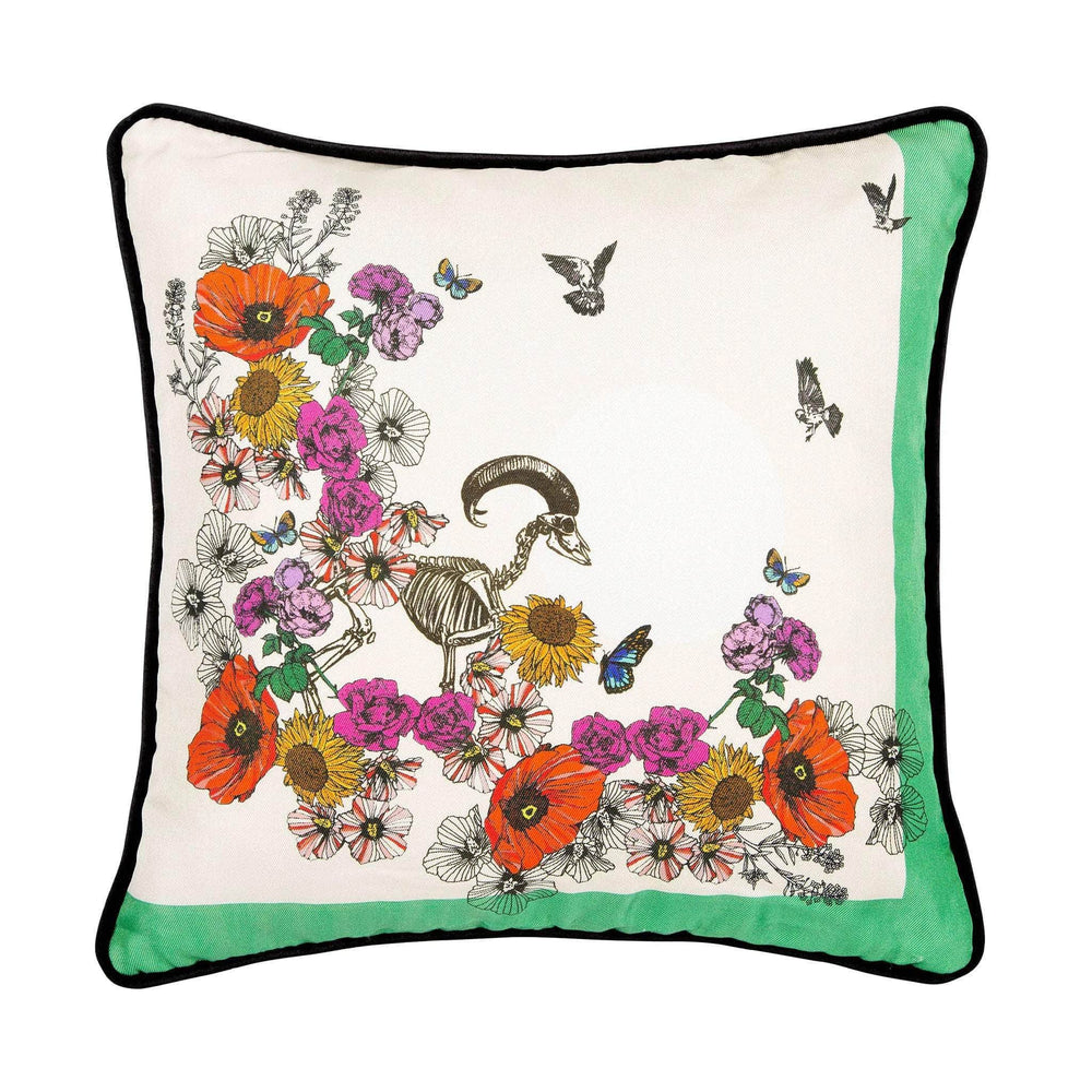 Silk Twill and Velvet Ram Floral Print Cushion