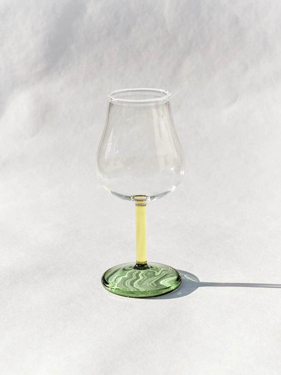 Hand Blown Tall Wine Glass in Yellow/Green