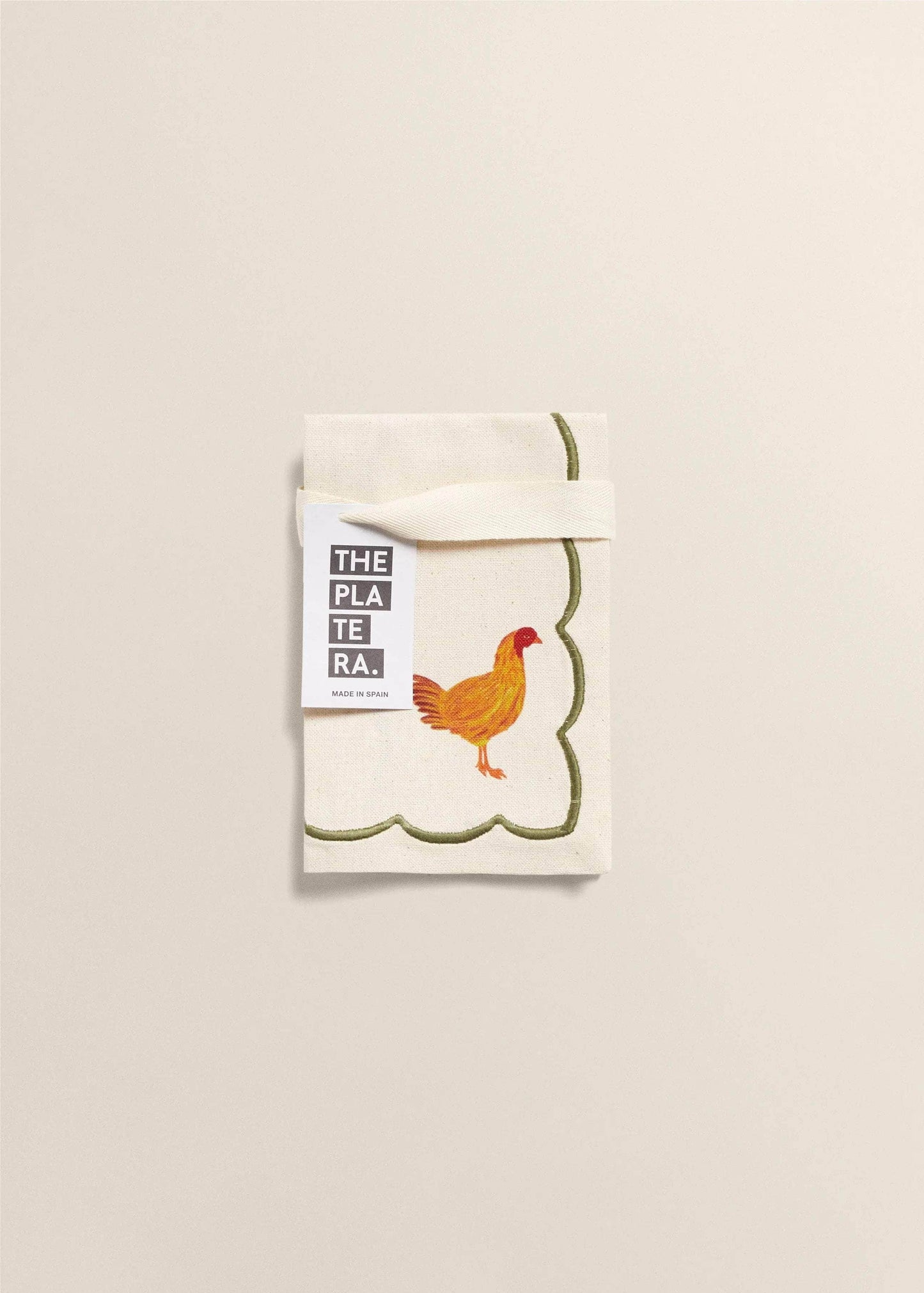 Beige Linen Napkins With Rooster Embroidery ( Set of 2 )