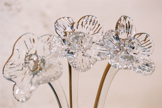Mouthblown Crystal Flower - Large Transparent