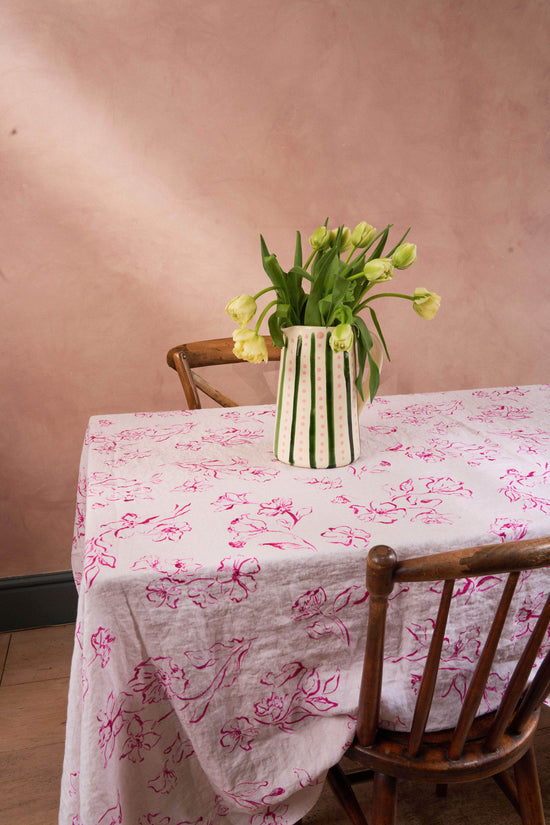 Wild Bloom Pink Linen Tablecloth
