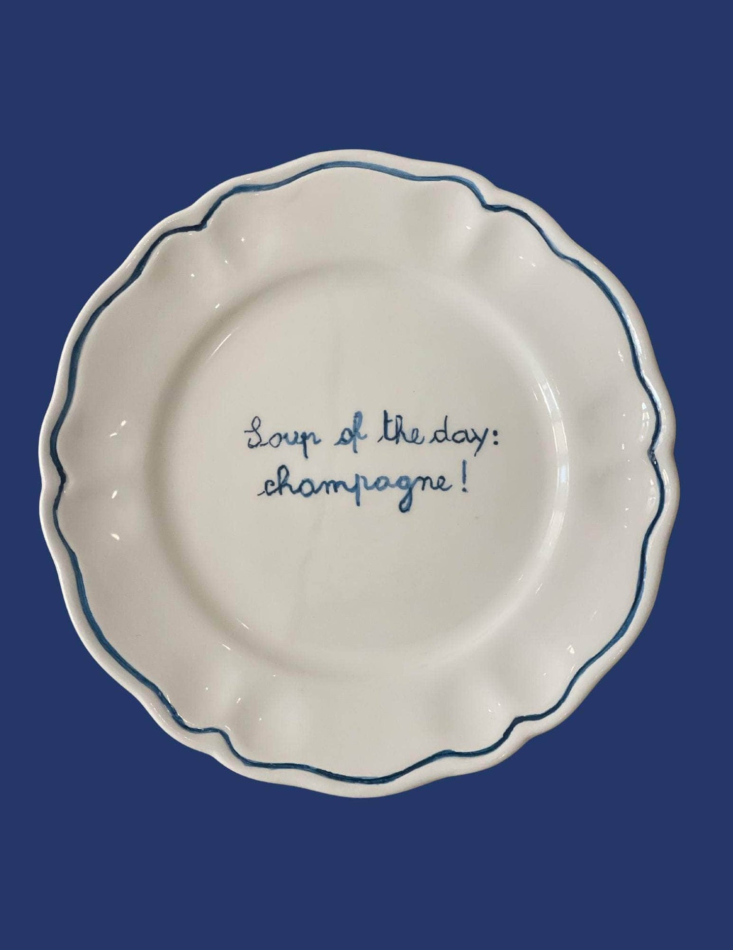 Ceramic "Soup of the day: Champagne!" Scalloped Plate | Set of 6