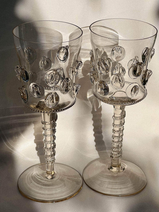 Mouthblown Wine Glass Dots - Set Of Two