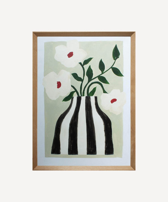 Striped vase and white flowers- Original painting