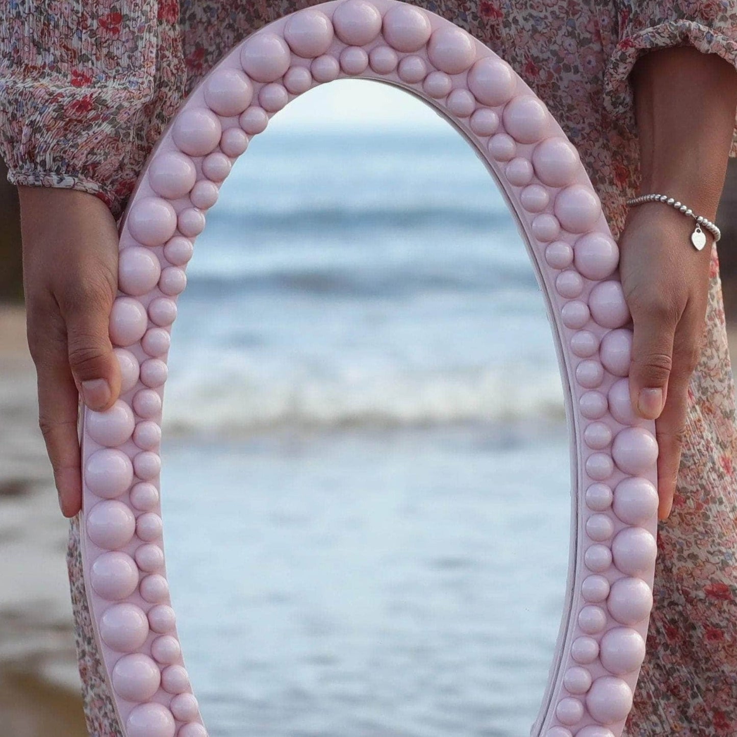 Painted Lacquered Oval Bobbin Mirror