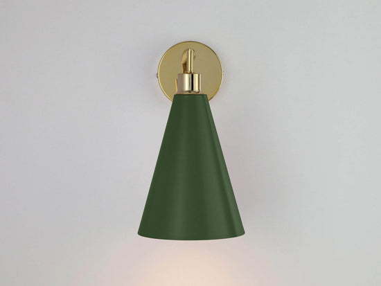 Olive green cone shade wall light