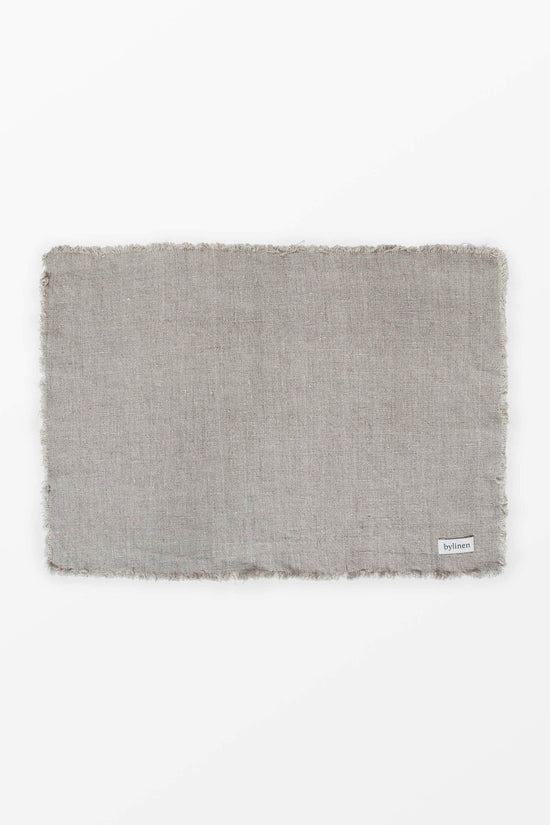 Grey Fringed Linen Placemat