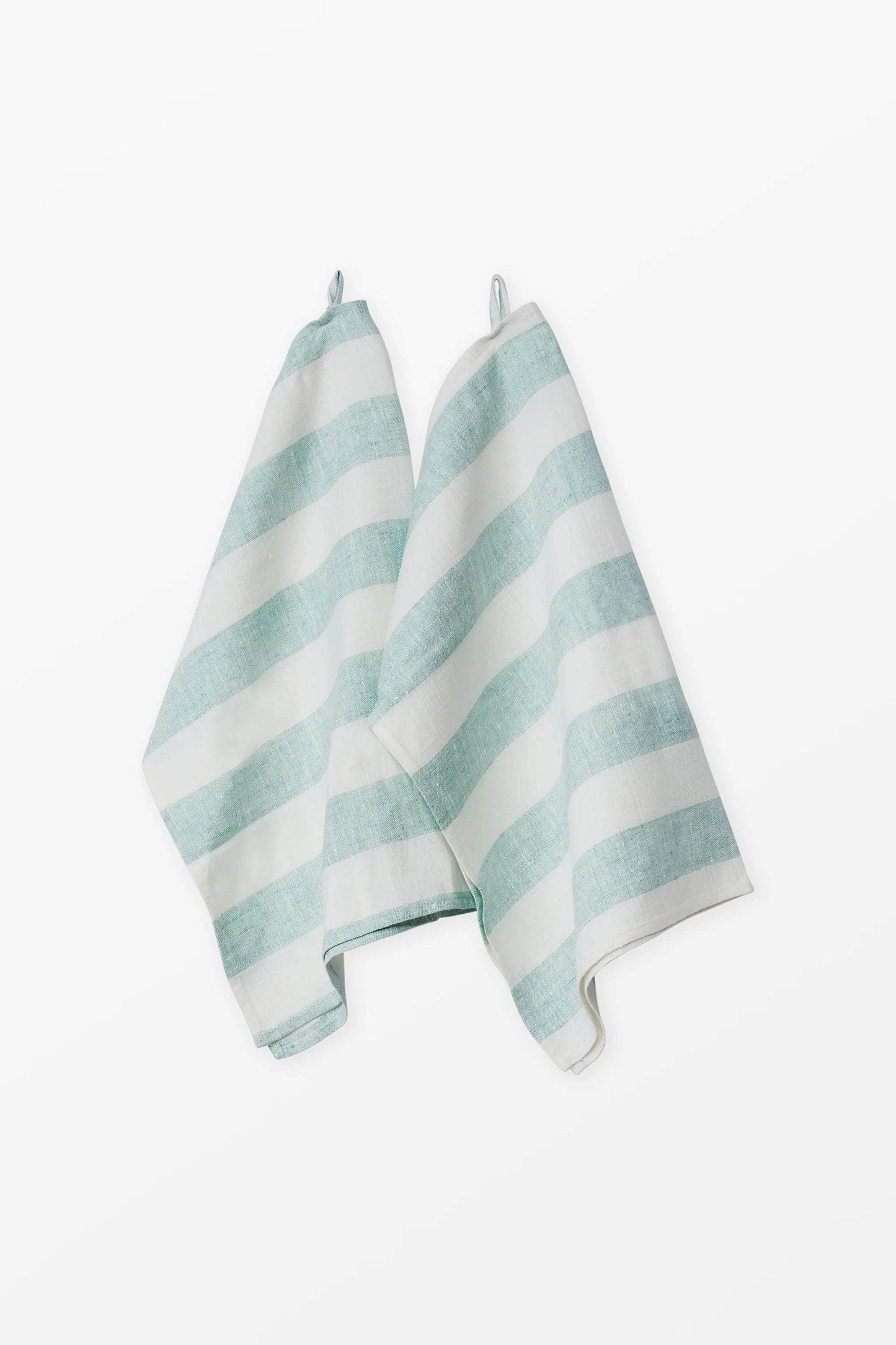 Turquoise + White Stripe Linen Kitchen Towels - Set of 2